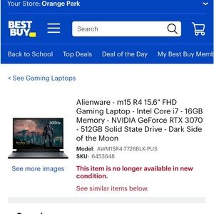 Alienware Gaming Laptop M15- R4, 15.6 inch screen- 10th gen Intel core i7